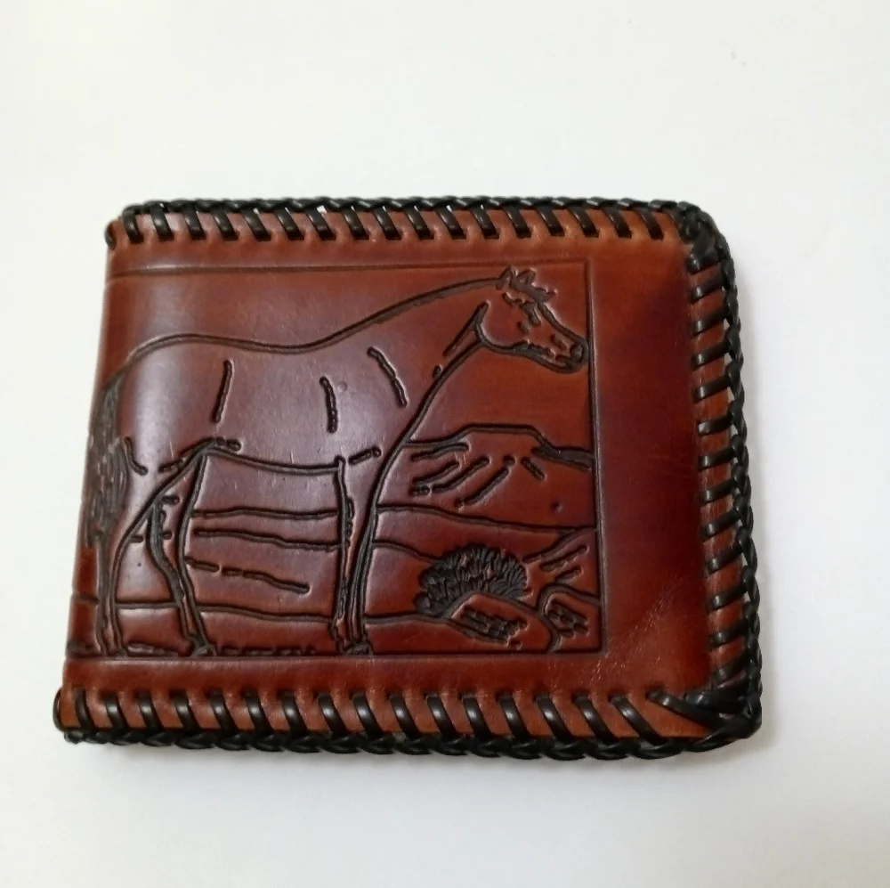 NOS Vintage Western Handtooled & Handcrafted Leather Wallet